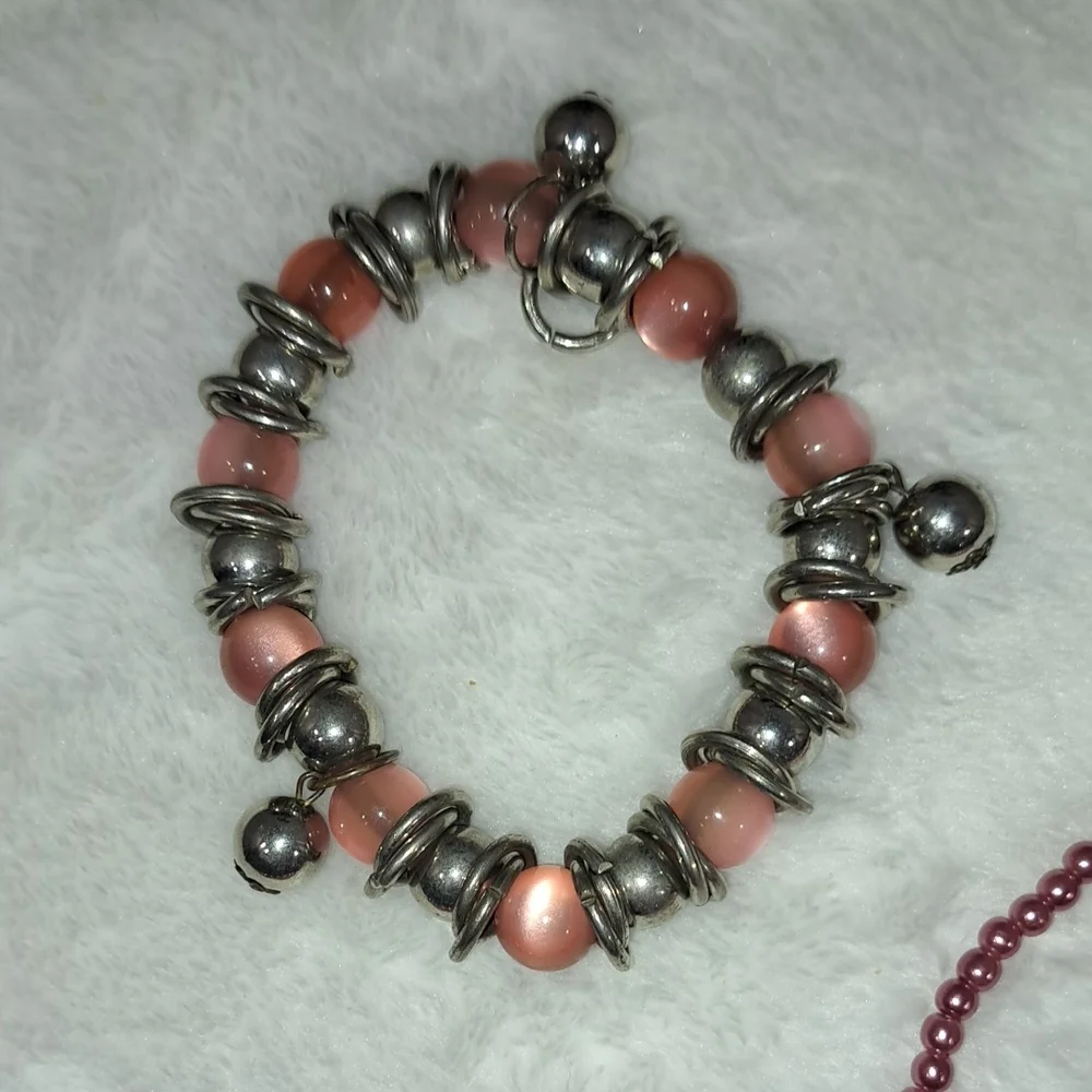 Pink and Silver Beaded Bracelet Set